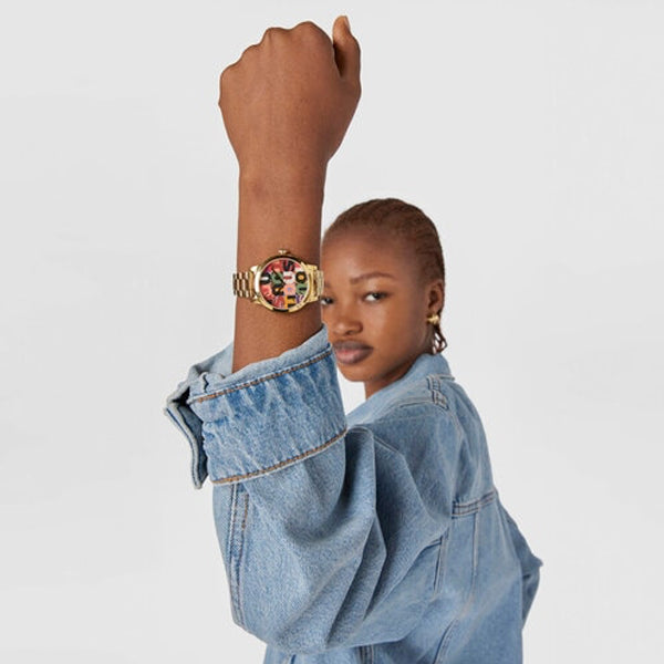 TOUS Gold-Tone Analog Watch with Multicolor Dial