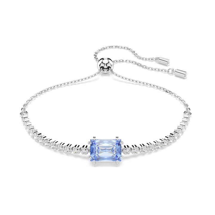 Adjustable Silver Tennis Bracelet with Blue Gemstones
