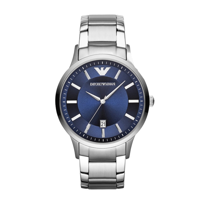 Emporio Armani Silver & Blue Analog Watch