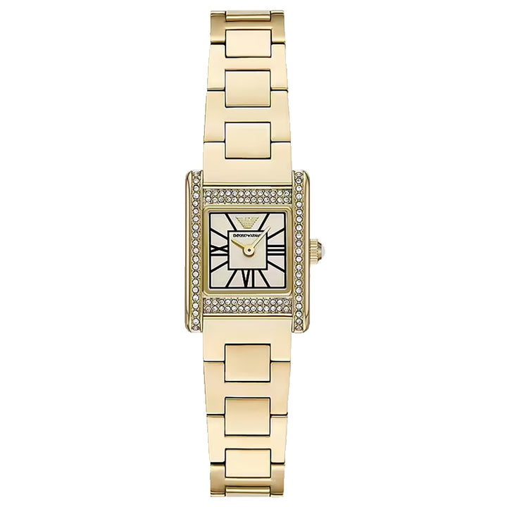Timeless Elegance Rectangular Gold-Tone Crystal Watch