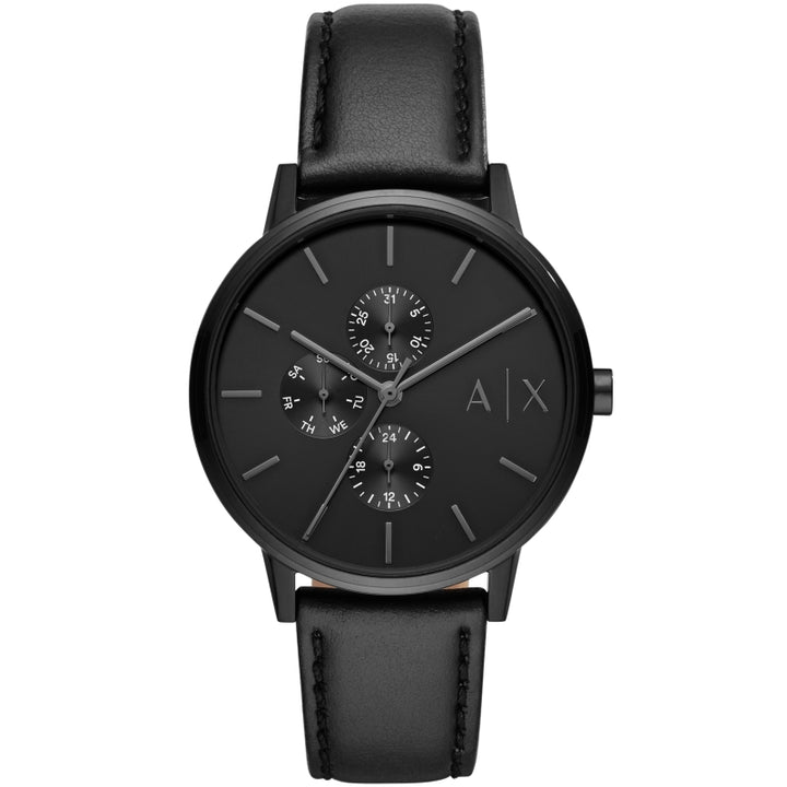 Sleek Multifunction Black Leather Timepiece