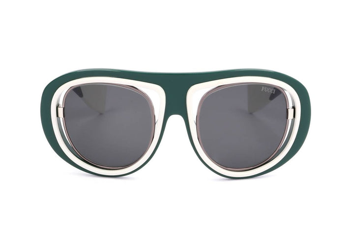 Sculptural Dark Green & White Frame Sunglasses