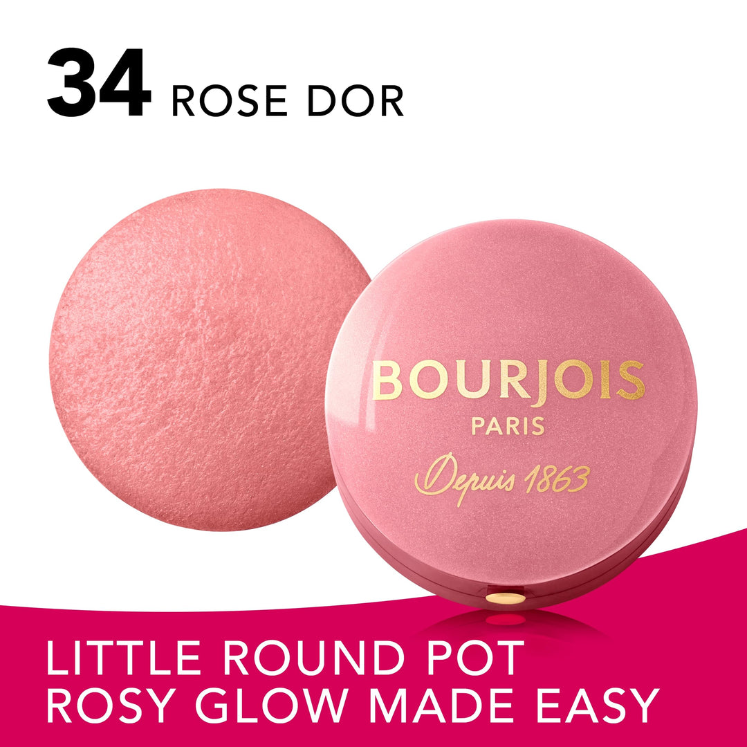 Small baked cheek compact with mirror, brush and warm rose powder shade