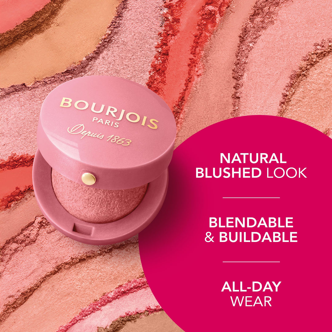 Small baked cheek compact with mirror, brush and warm rose powder shade