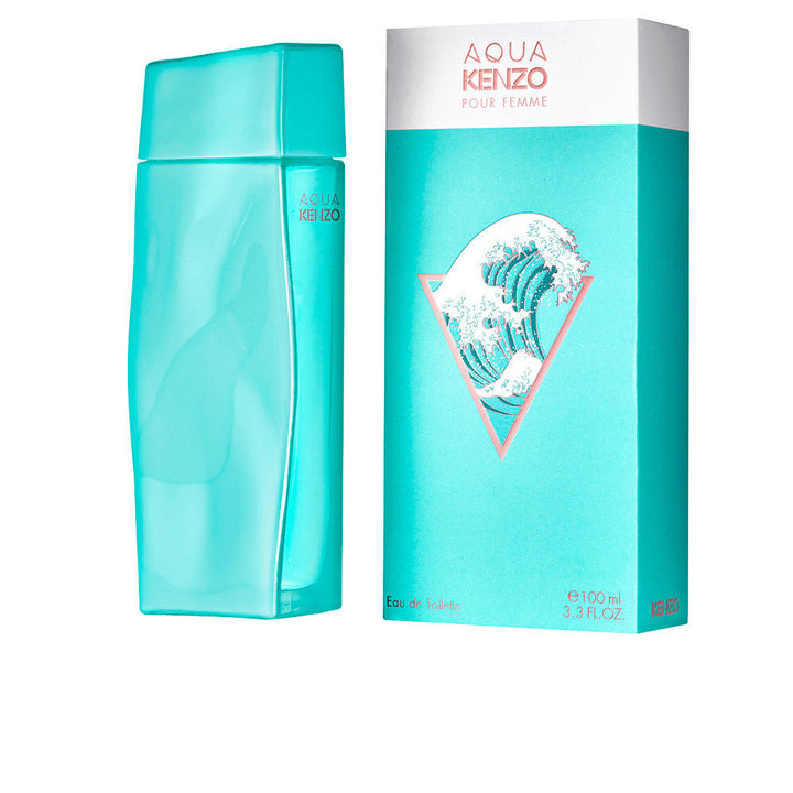 Sea-green rectangular bottle with wave silhouette, 50 ml eau de toilette for Women