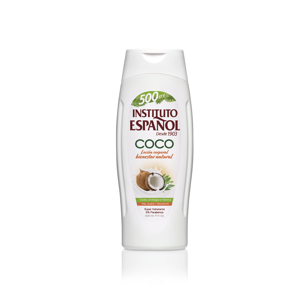 500 ml coconut-scented nourishing body lotion bottle, creamy texture