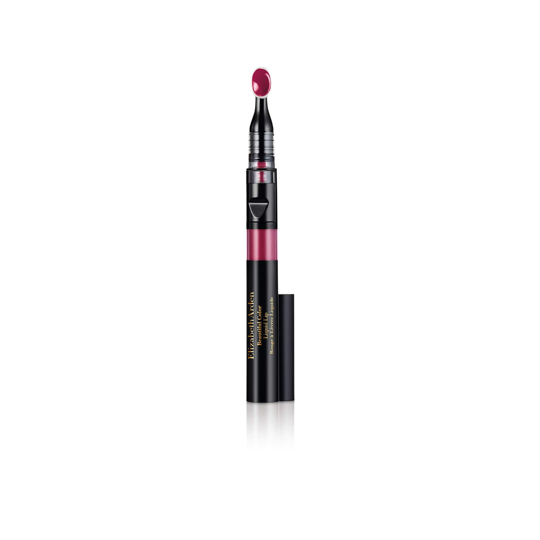 Small 2.4 ml liquid lip colour, burgundy shade with glossy finish, wand applicator