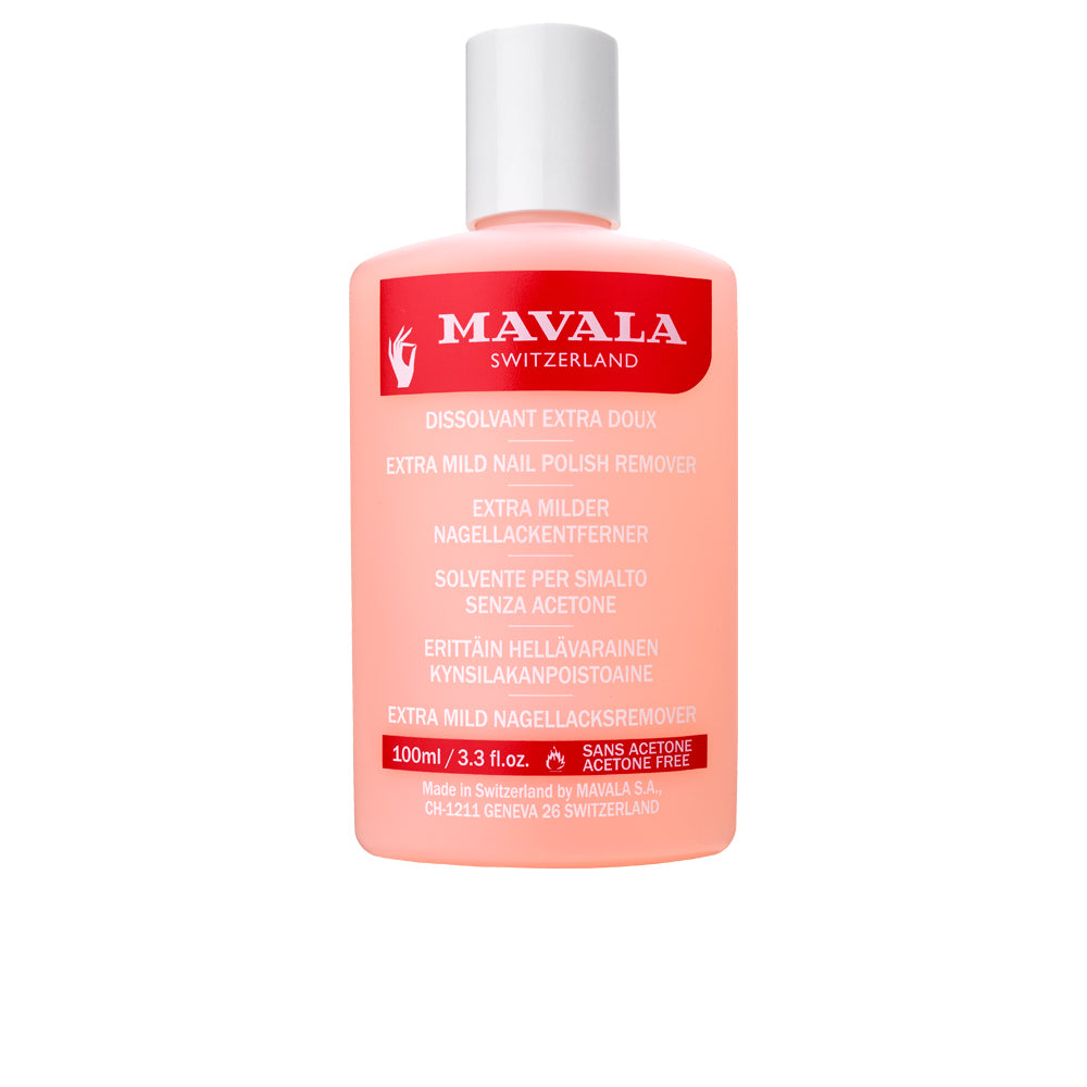 100 ml clear bottle of acetone-free nail polish remover with gentle formula