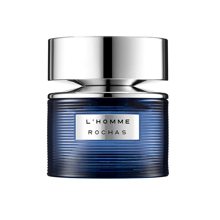 Deep blue striped perfume bottle with metal plaque, 100 ml EDT for Man