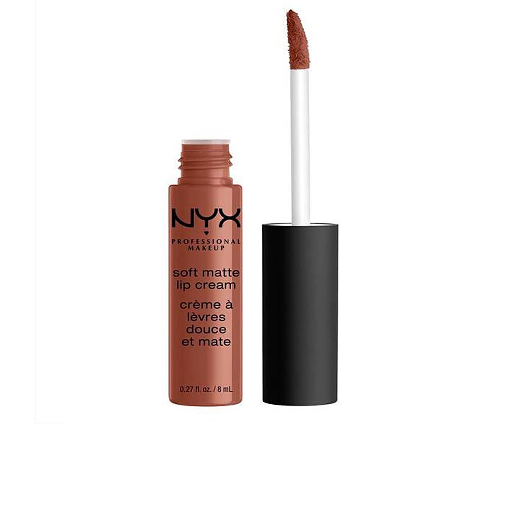 Unisex soft matte cream lipstick in warm brown shade, 8 ml tube