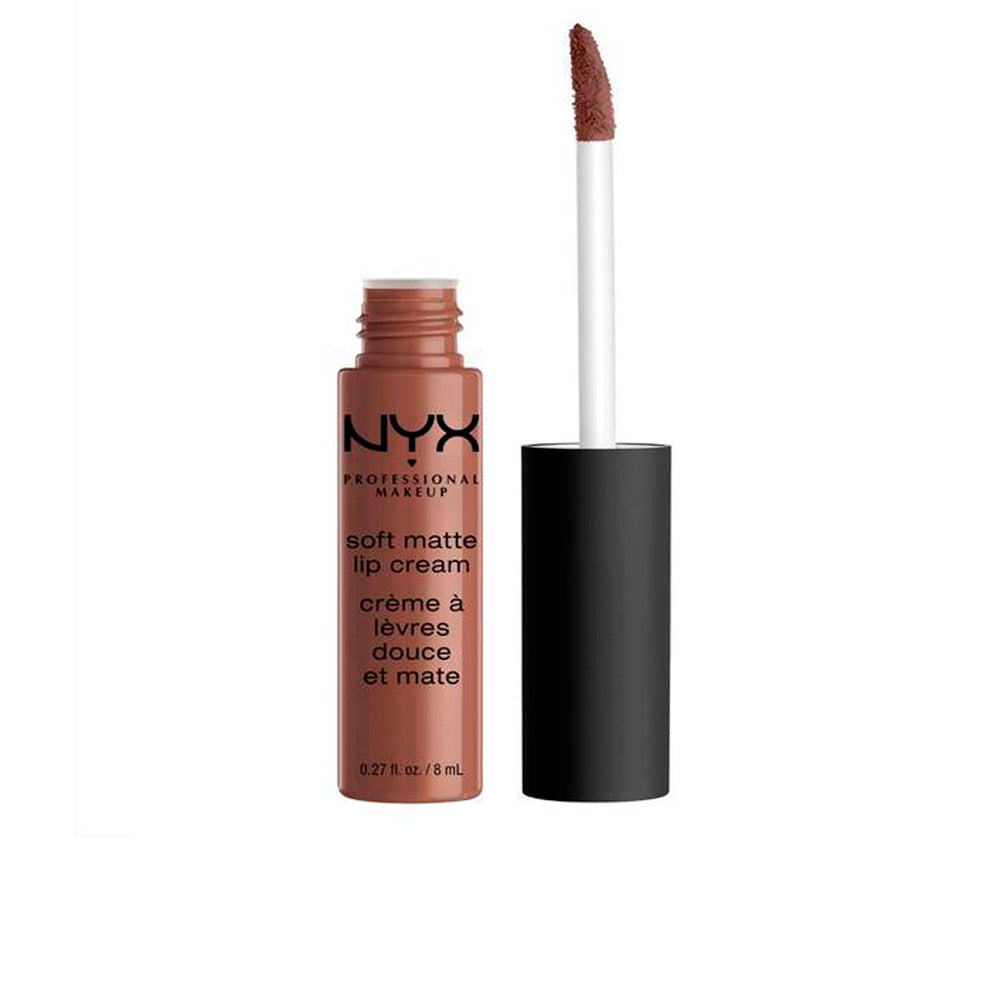 Brown silky matte lip cream in 8 ml tube with applicator, velvet finish, Unisex