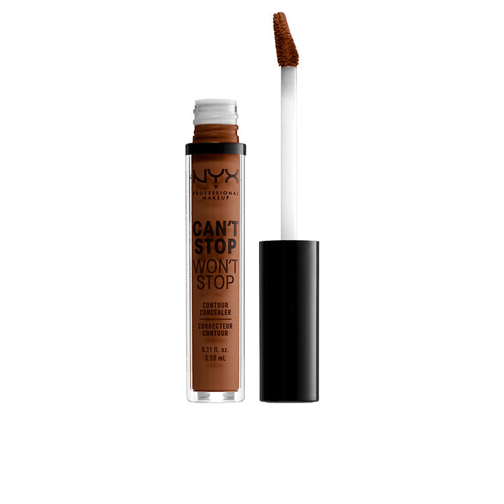 Tube of matte liquid contour concealer in mocha with doe-foot applicator