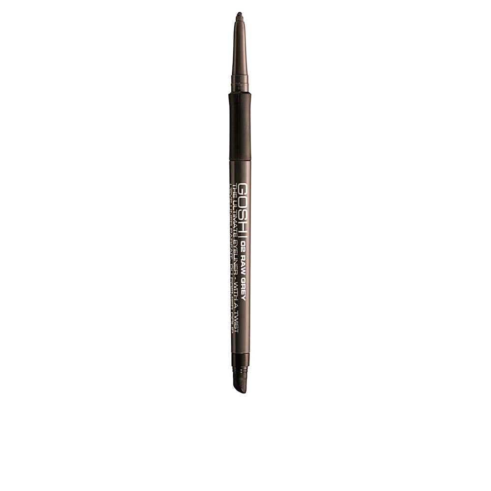 Grey double‑ended eyeliner pencil with sponge smudger and built‑in sharpener