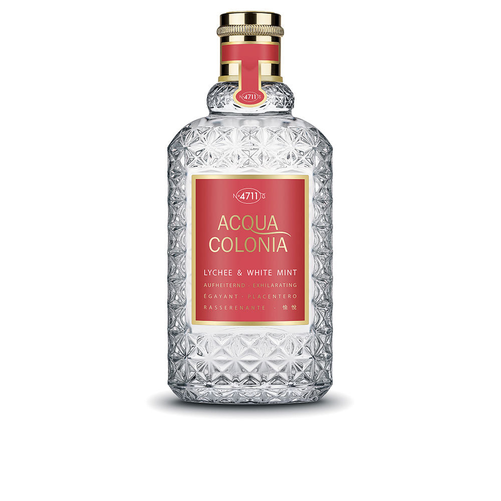 Clear glass cologne bottle labelled Lychee & White Mint, 170 ml, Unisex