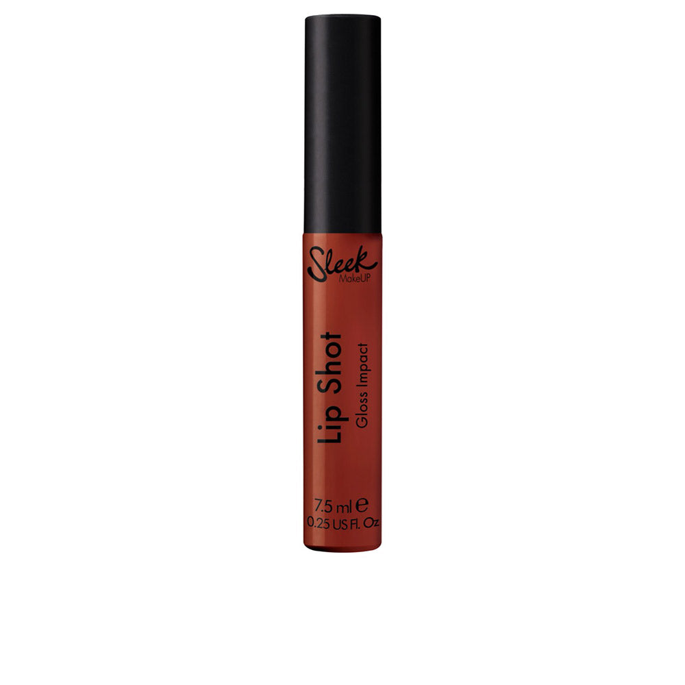 Tube of high‑shine liquid lip gloss with tapered wand, 7.5 ml, deep red shade