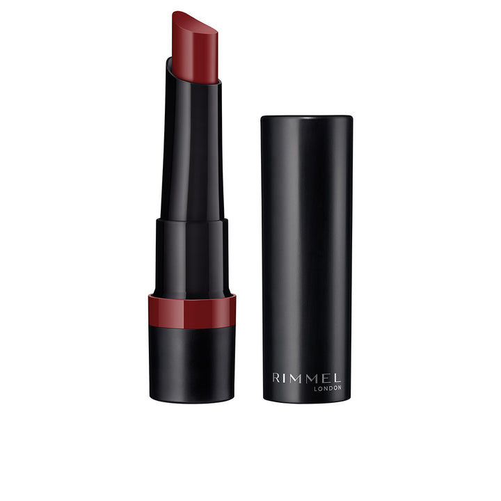 Matte liquid lipstick tube with teardrop applicator, deep red shade 530