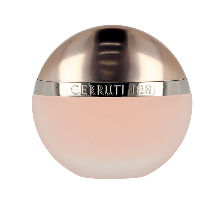 Rounded crystal perfume bottle with semicircular metal cap, amber liquid, 100 ml