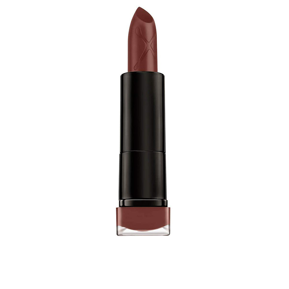 Matte mauve lipstick bullet in recycled case, creamy texture visible