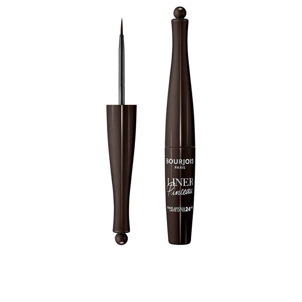 Slim brown liquid eyeliner with fine brush applicator, 2.5 ml tube