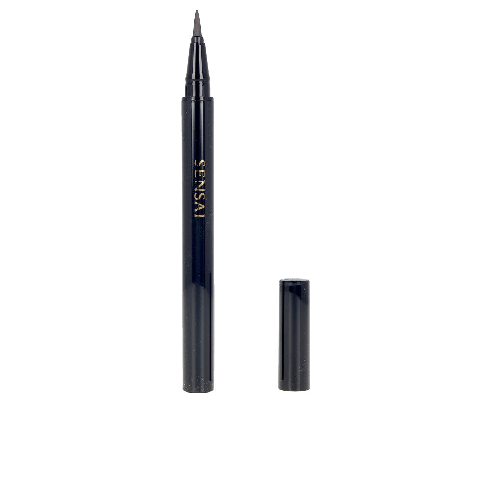 Deep brown liquid eyeliner pen with refillable 0.6 ml cartridge, fine brush tip