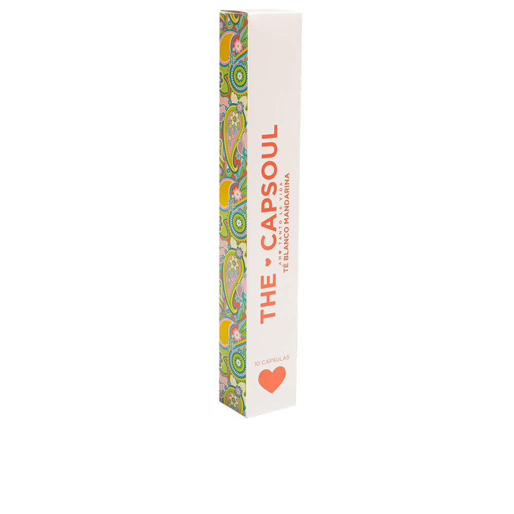Box of tea capsules with white tea, orange blossom and mandarin visuals