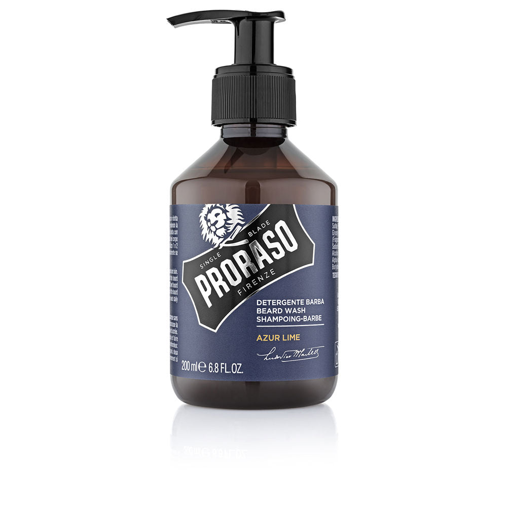 200 ml bottle of citrus mint beard wash with pump, labelled gentle low-foam formula
