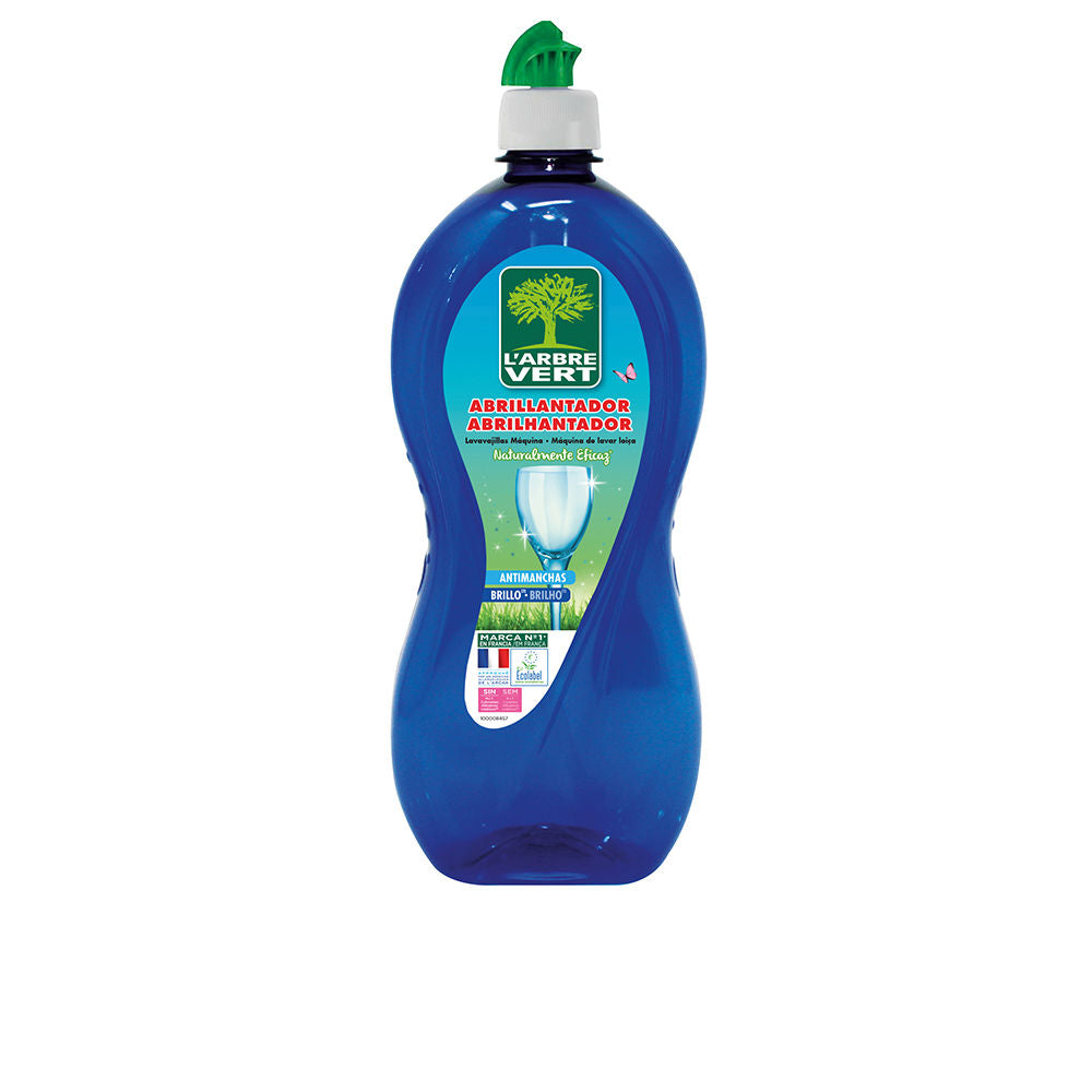 Bottle of L'Arbre Vert eco rinse aid for streak-free dishwasher results