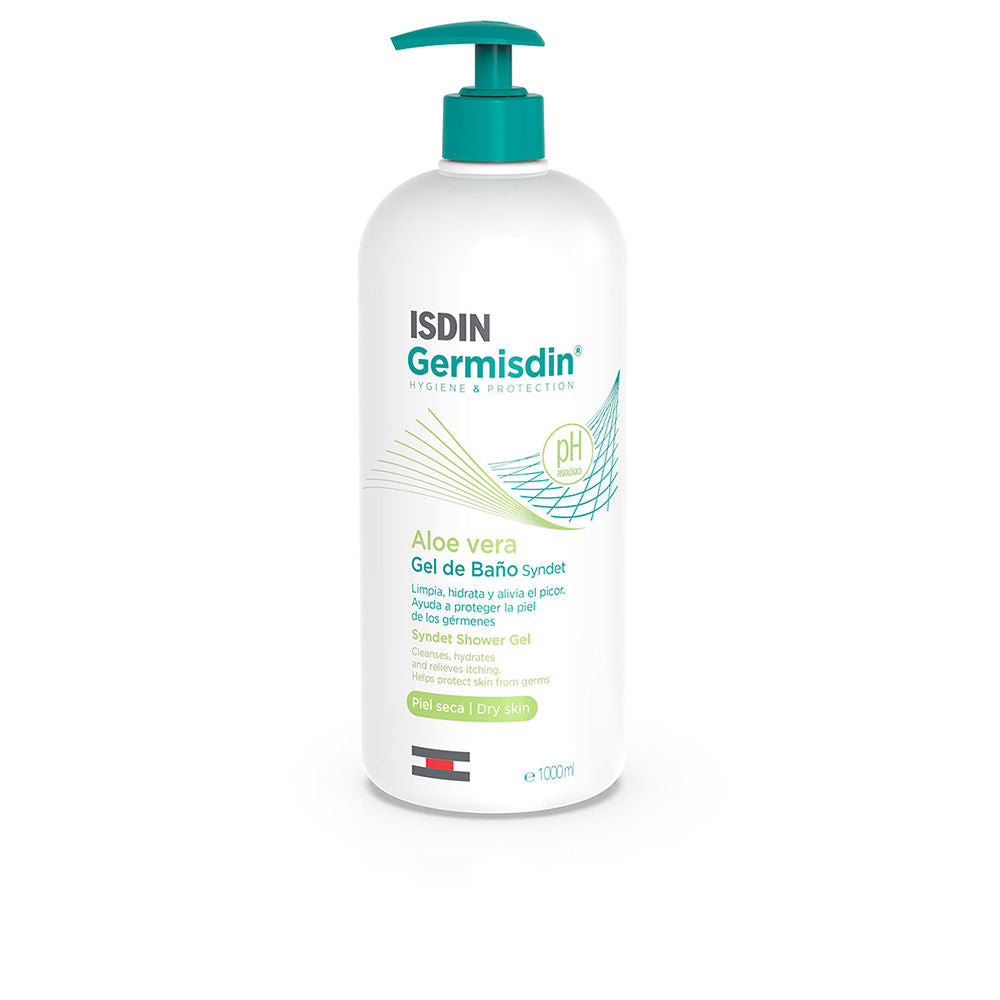 Tall 1000 ml bottle of aloe vera syndet shower gel, pale blue gel, Unisex