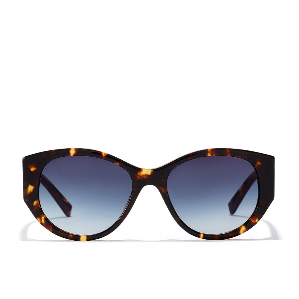 Unisex black polished acetate sunglasses with triangular temples and black lenses