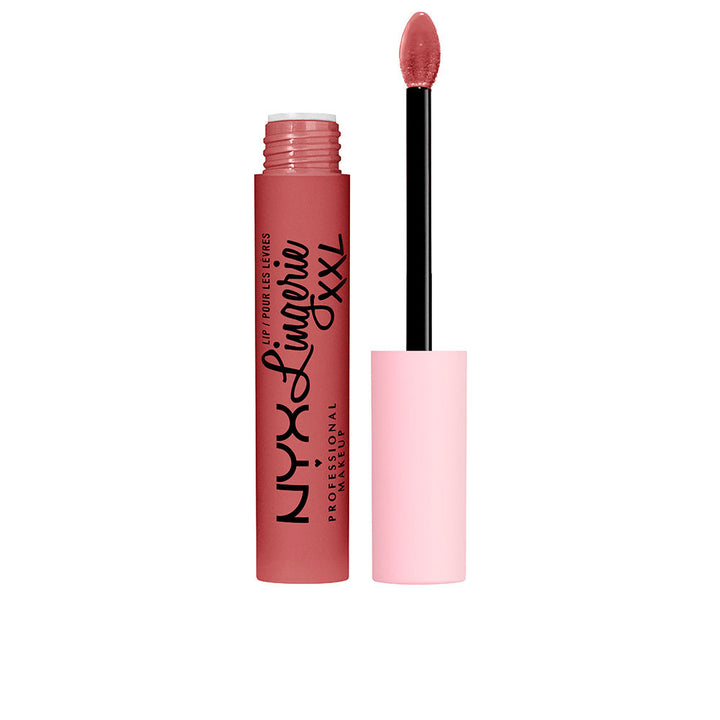 Neutral beige‑brown liquid lipstick tube with doe‑foot applicator, matte finish