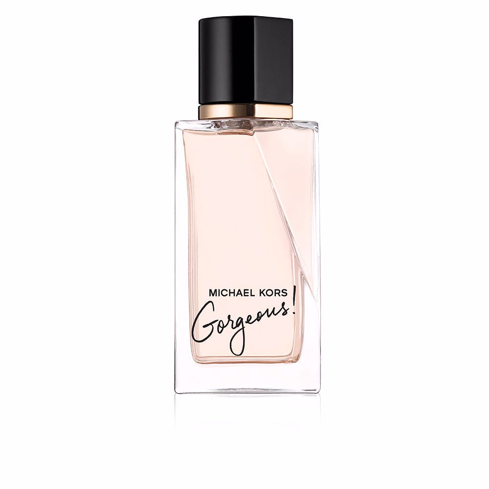 Glass perfume bottle with amber-coloured liquid and minimalist label, women&