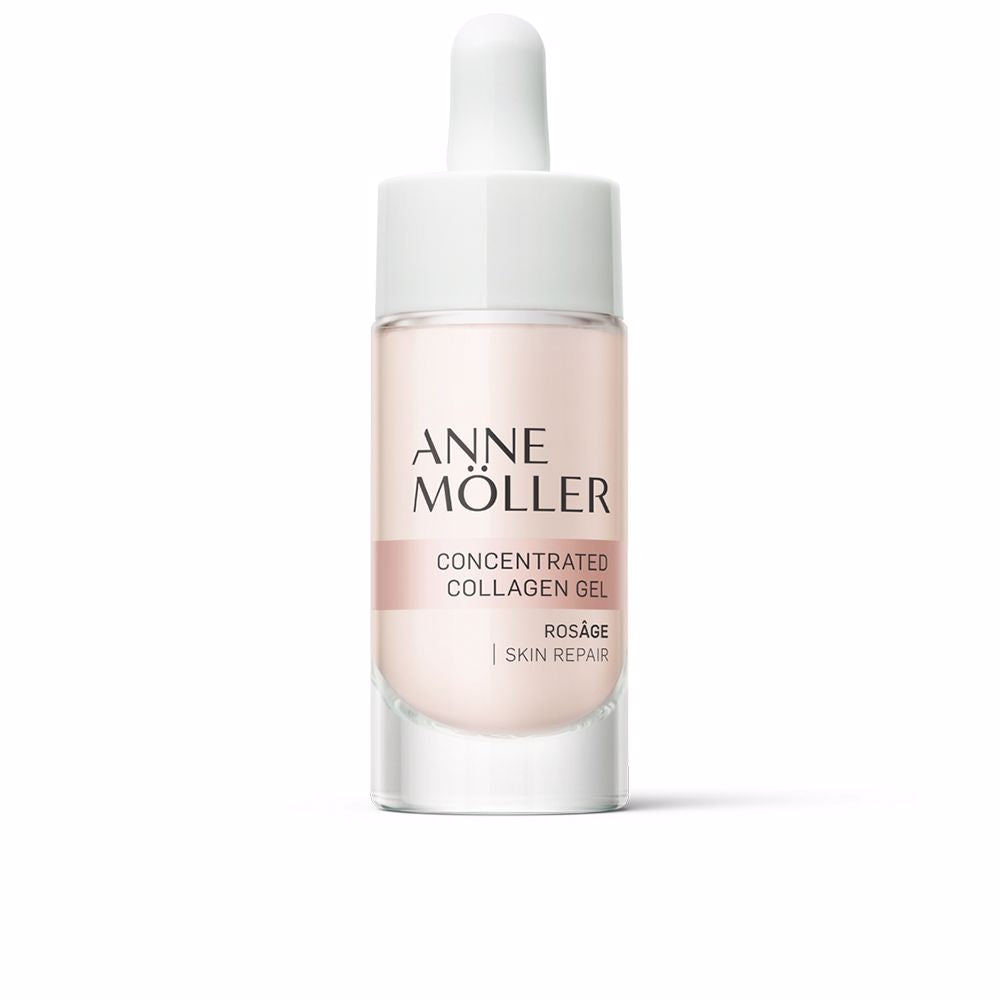 Small 15 ml clear jar of lightweight collagen gel for mature skin, pale gel texture
