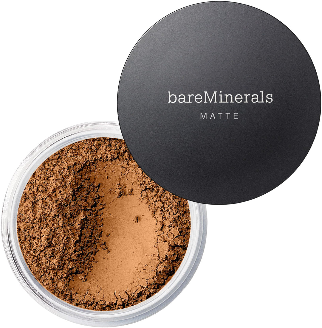 Small jar of loose mineral matte powder foundation, shade 24-neutral dark, 6 g