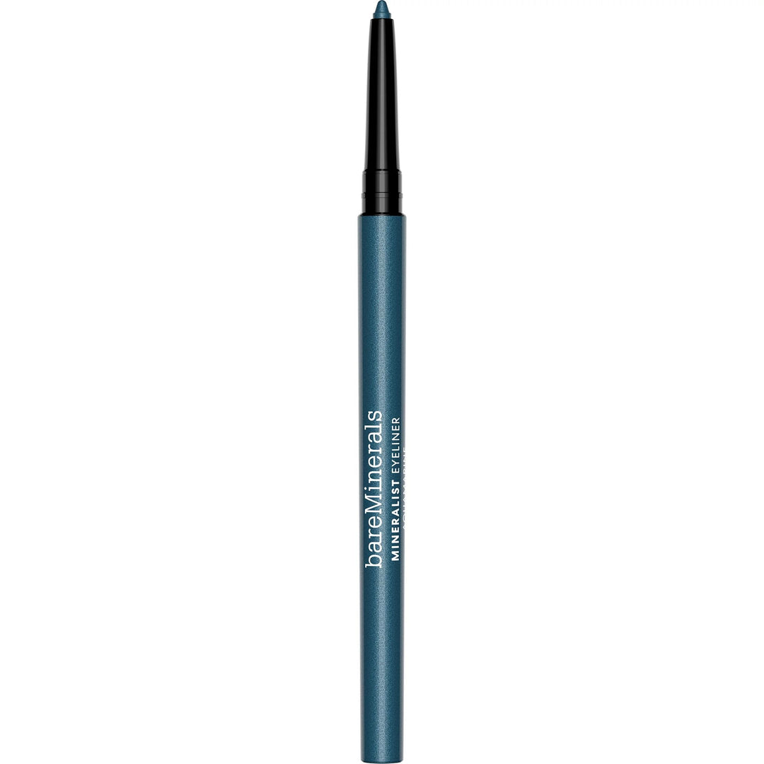 Slim aquamarine mineral eyeliner pencil with metallic cap, 0.35 g