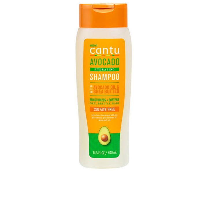 400 ml shampoo bottle labelled Avocado &amp; Shea, for dry curly hair, pump cap