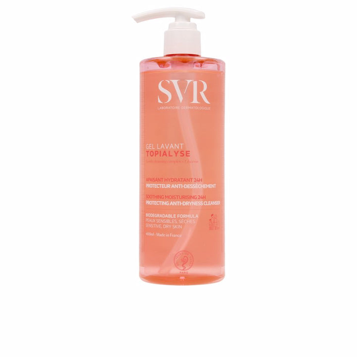 Clear 400 ml cleansing gel bottle for sensitive, dry skin, subtle fragrance