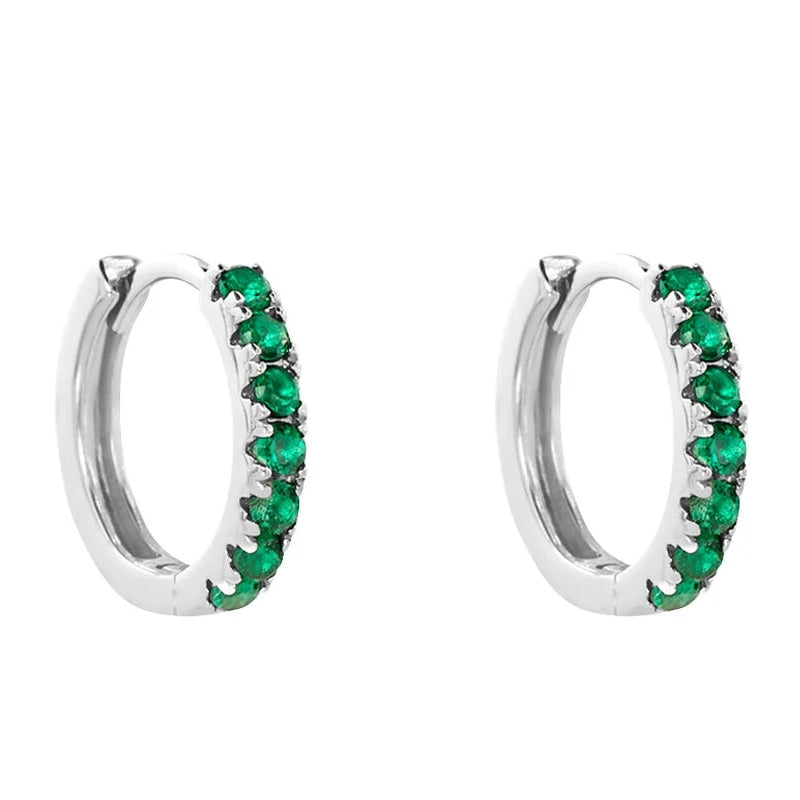 Emerald Elegance Silver Hoop Earrings