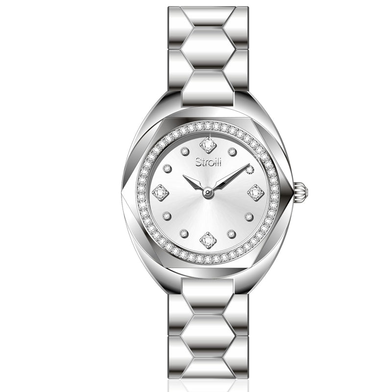 Radiant Crystal-Embellished Silver Timepiece