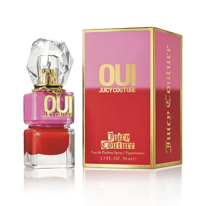 Bicolour red and pink glass perfume bottle with faceted cap and gold charm, 50 ml