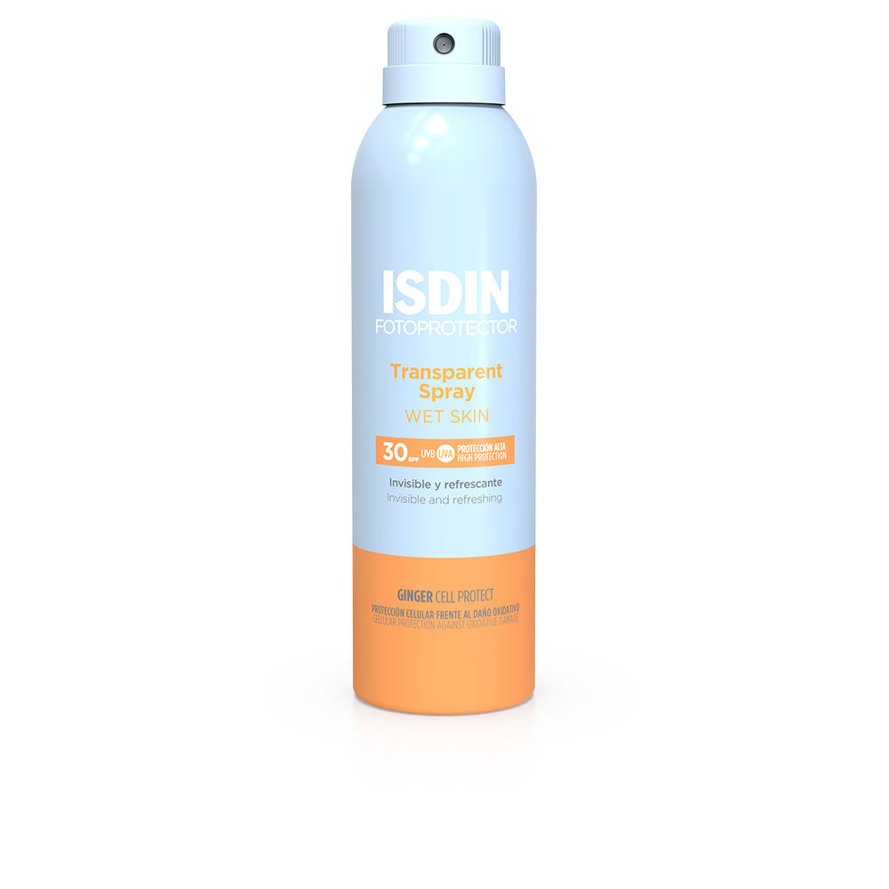 Transparent 250 ml wet‑skin SPF 50 body spray in spray bottle, Unisex sun protection