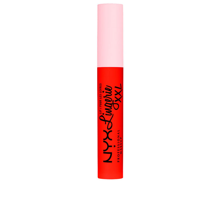 Slim tube of deep red matte liquid lipstick with tapered applicator