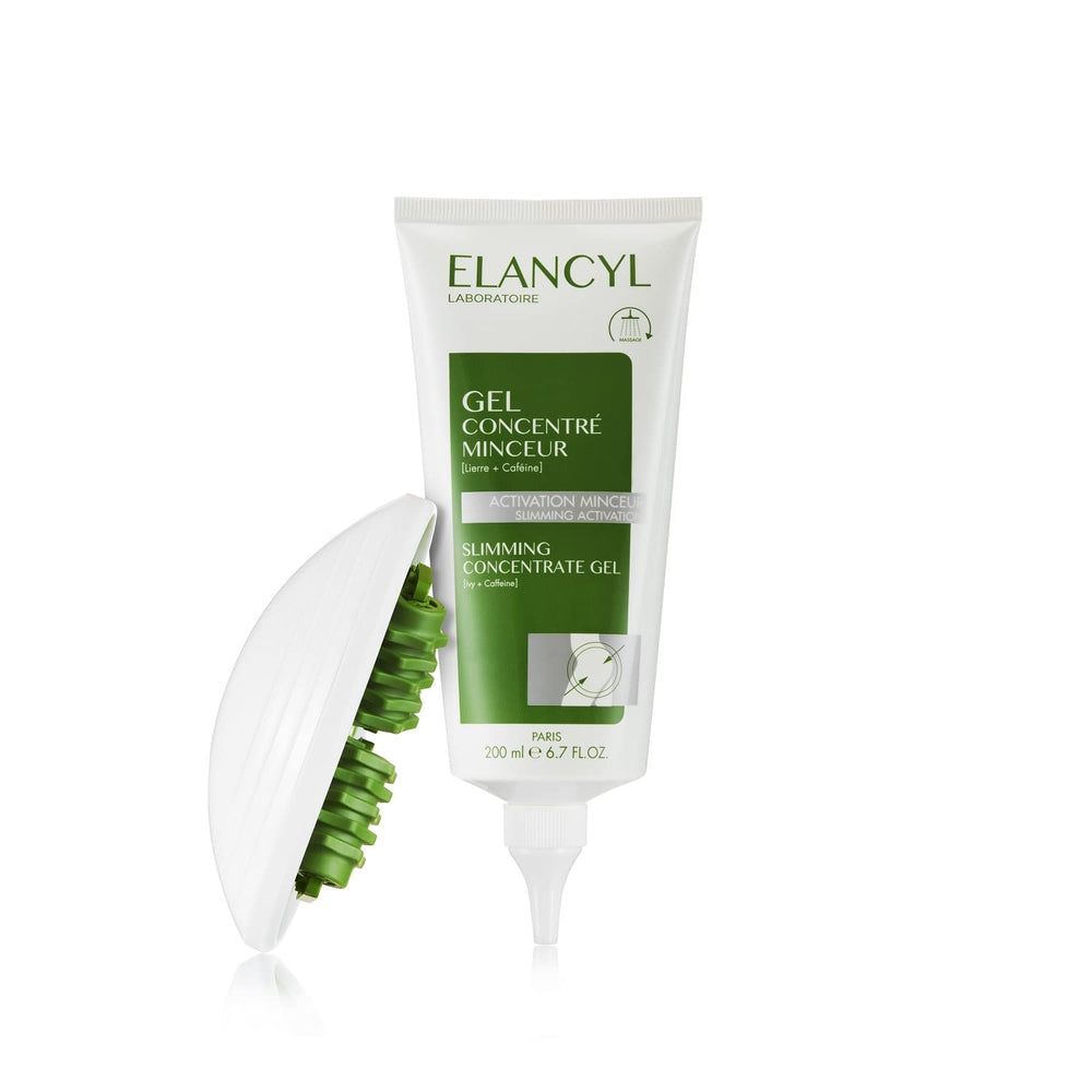 Elancyl Slim Massage Set: anti-cellulite gel and dual-roller massage glove displayed