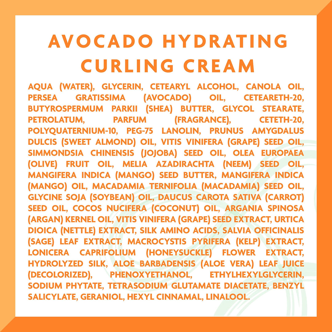 Jar of creamy avocado curl cream, 340 g, cream texture visible
