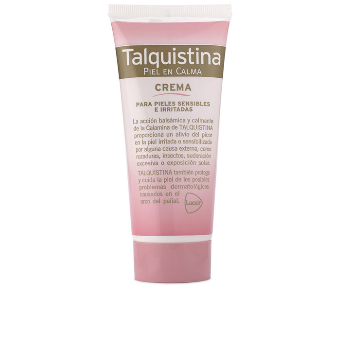 Tube of Talquistina Calamine Cream beside soothing pink calamine powder