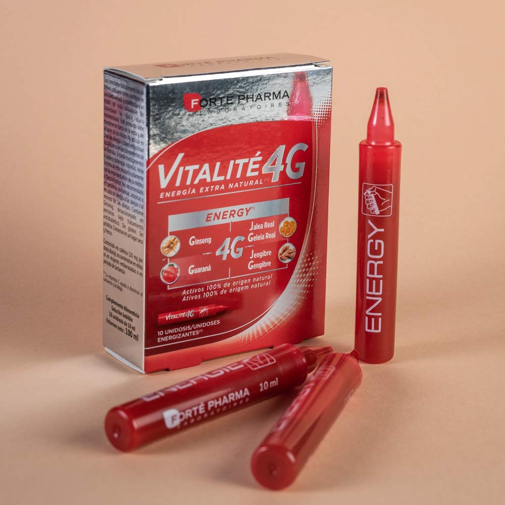 Box of 20 single‑dose herbal energy vials with botanical ingredients listed