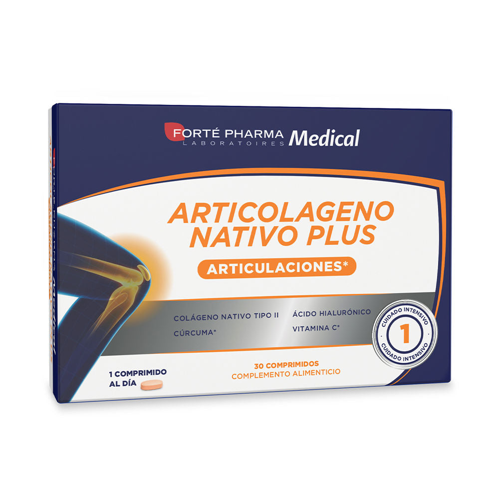 Forté Pharma Navy blue, white, orange cardboard supplement box showing knee joint illustration and round '1' seal