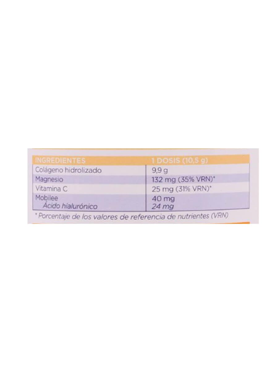 Blue, white, orange cylindrical supplement container with ingredient text blocks and joint diagram, Forté Pharma