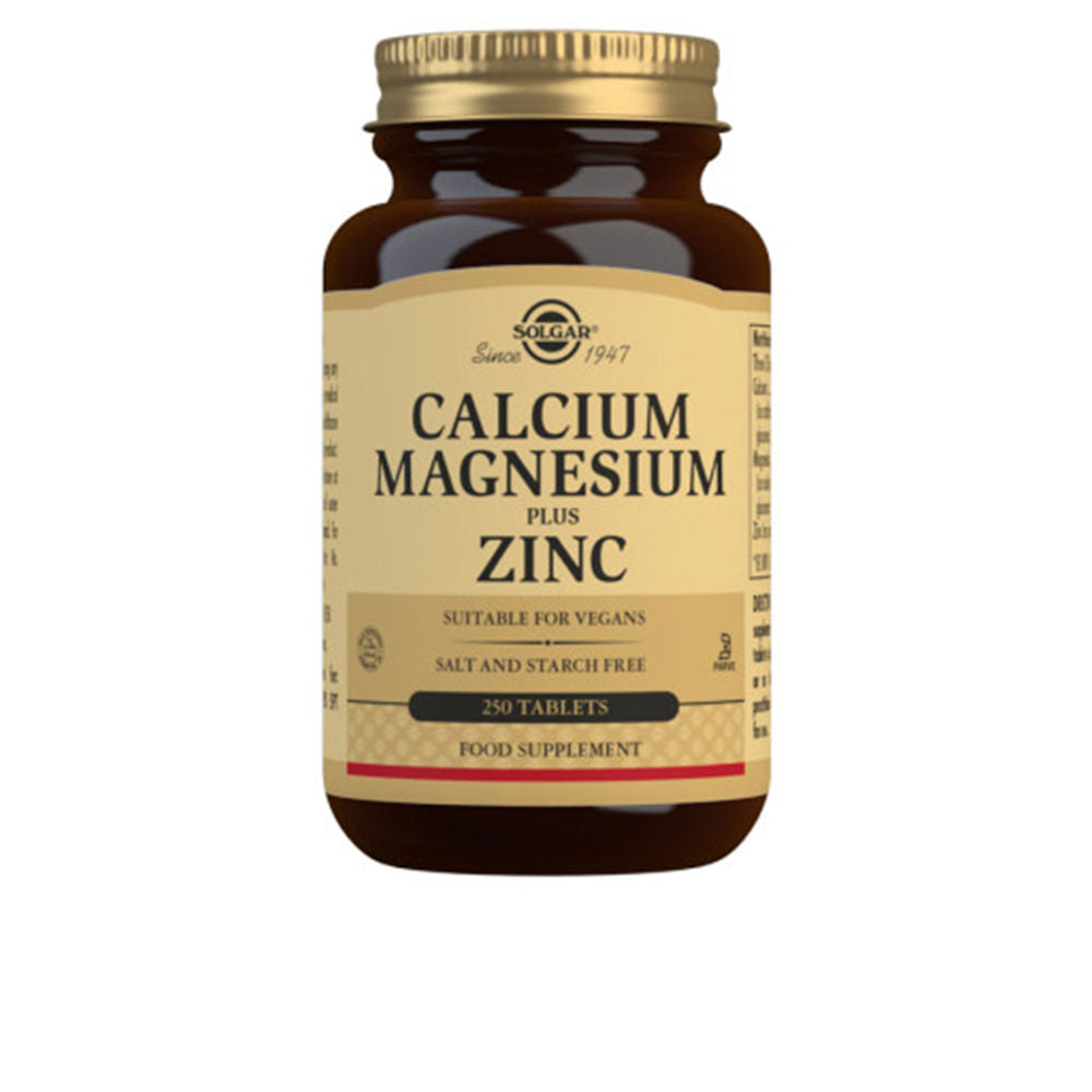 Bottle of 250 Unisex calcium magnesium zinc tablets, labelled dosage details visible
