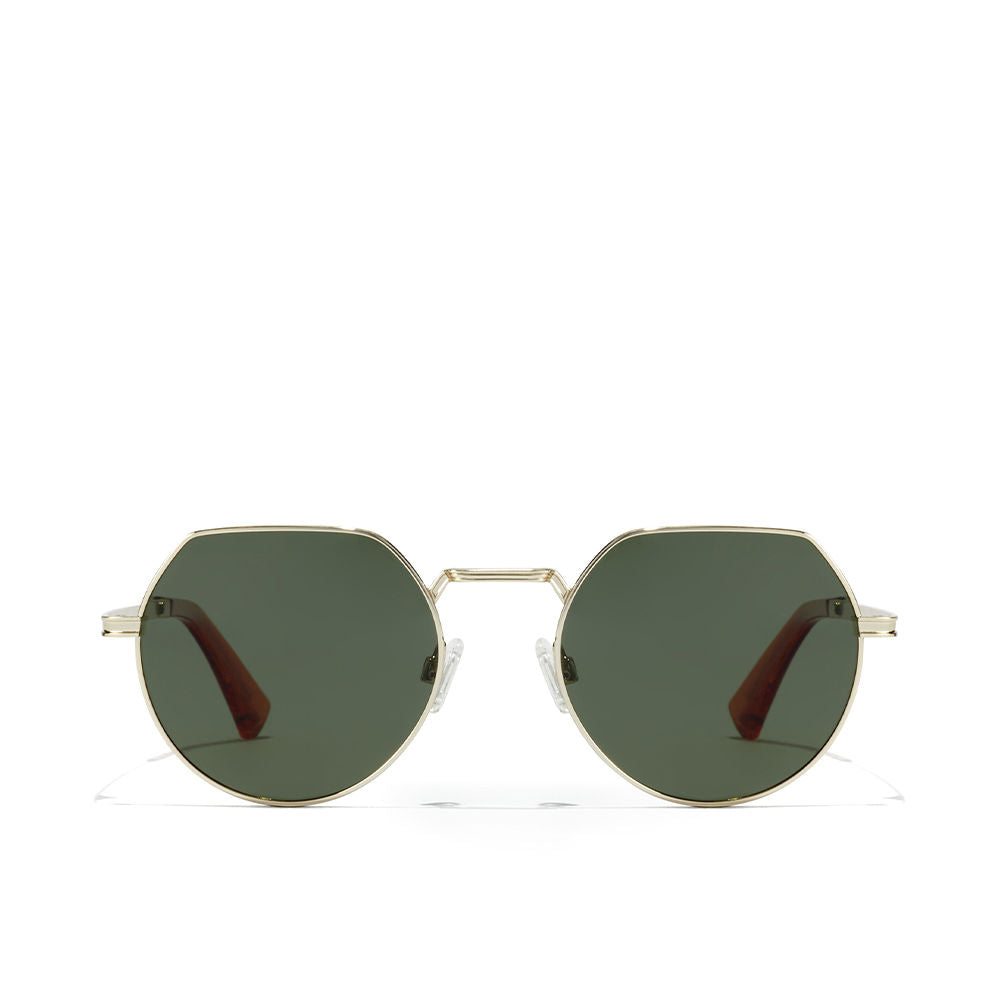 Rose gold semi‑round polarized sunglasses with striated bridge and transparent tips