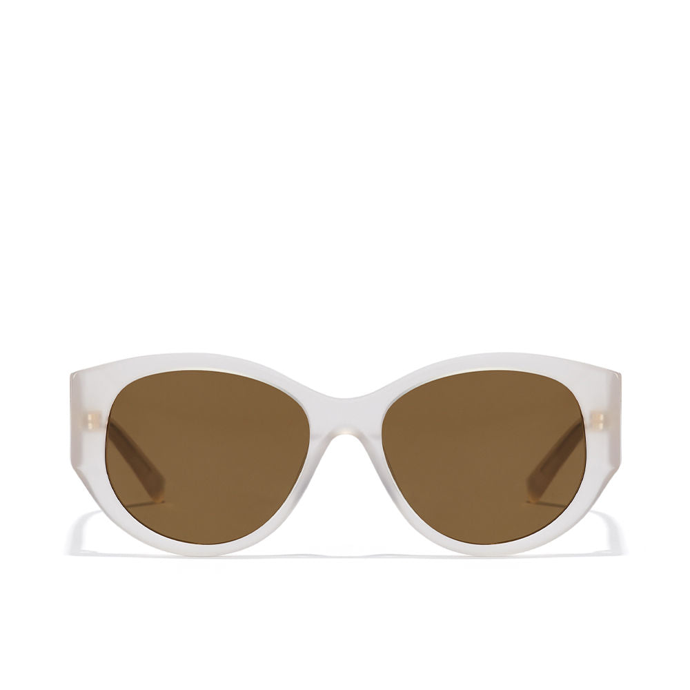 Unisex black polished acetate sunglasses with triangular temples and black lenses
